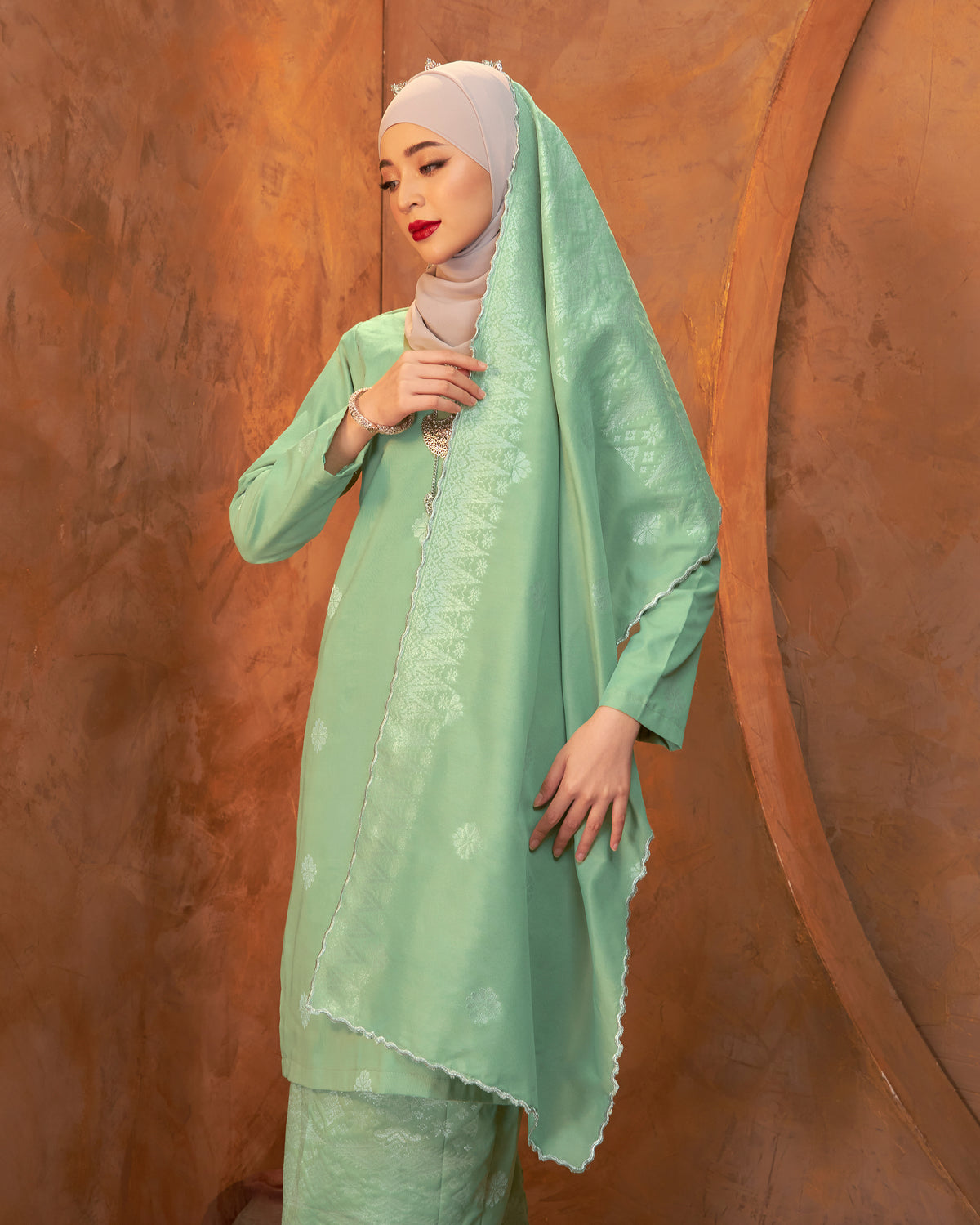 AS-IS | SELENDANG SONGKET - MINT GREEN SILVER (THALIA)
