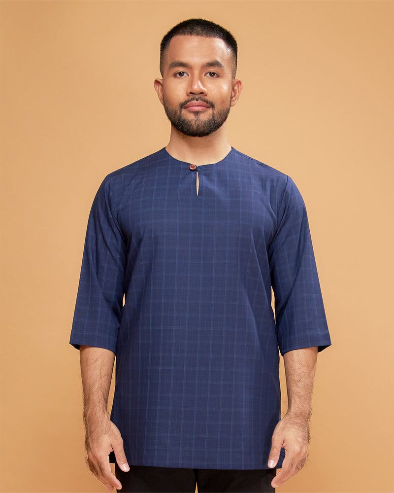 KURTA JEBAT (Checked) - NAVY BLUE