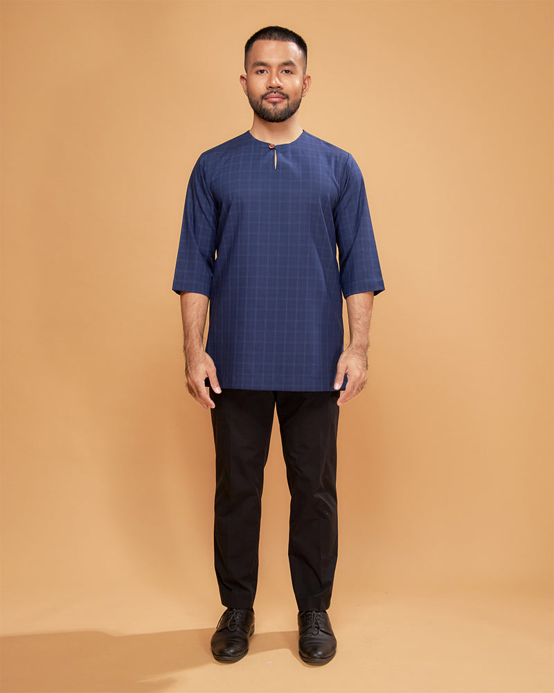 KURTA JEBAT (Checked) - NAVY BLUE