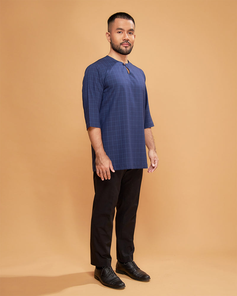 KURTA JEBAT (Checked) - NAVY BLUE