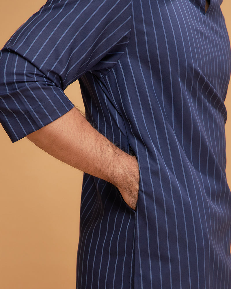 KURTA HADI (STRIPES) - NAVY BLUE