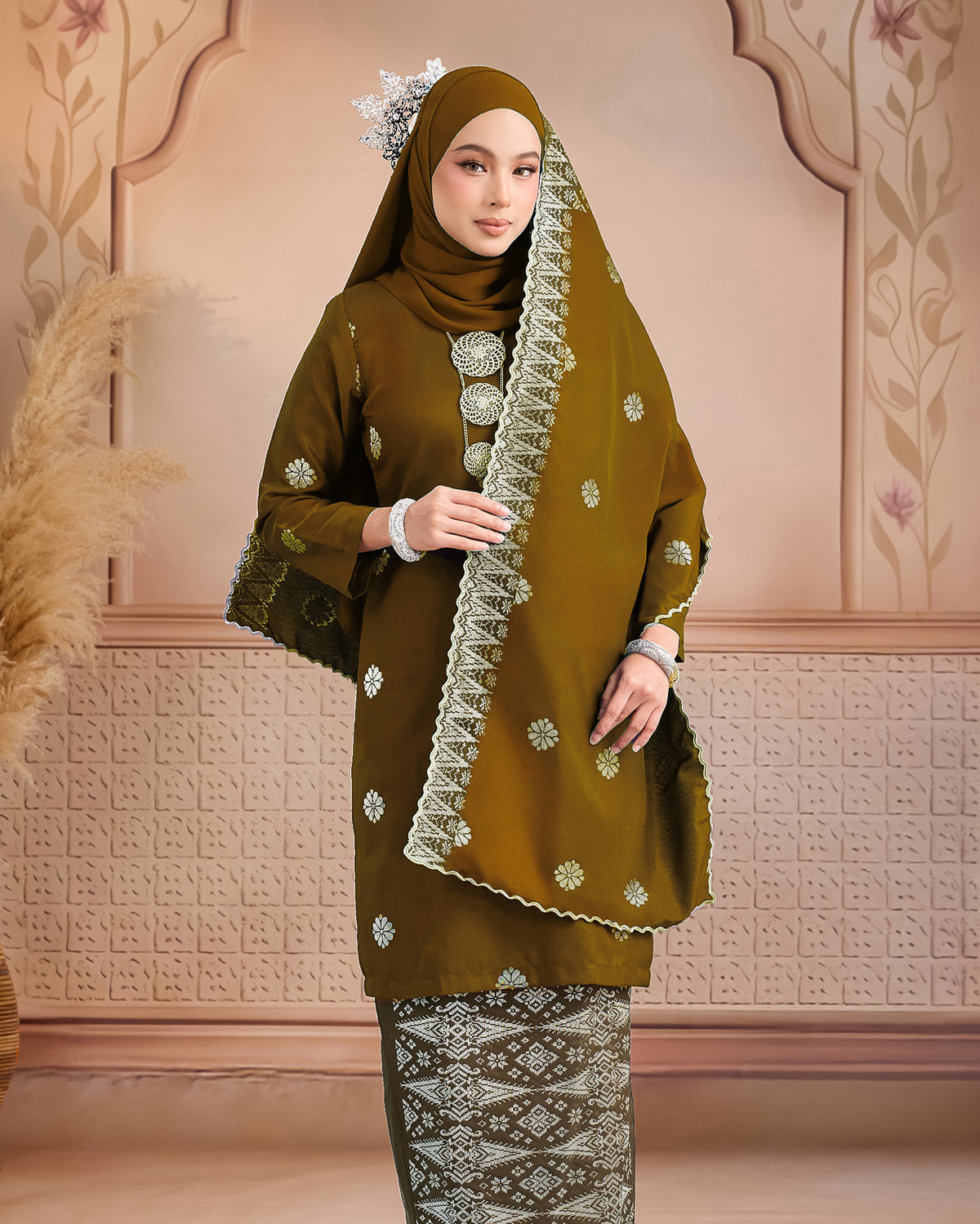 Selendang Songket | Olive Silver  (Thalia)