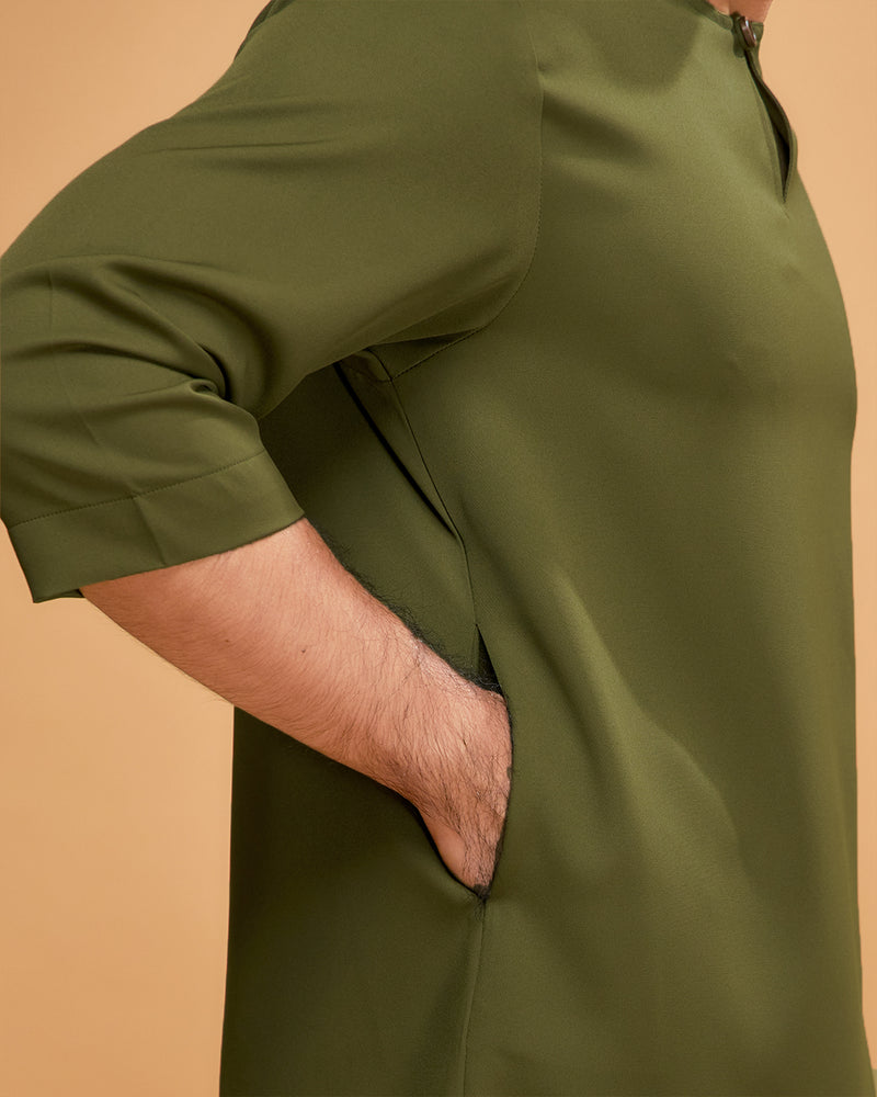 KURTA ARJUNA (Plain) - OLIVE GREEN