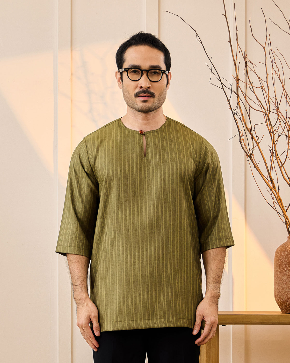 KURTA NADI (STRIPES) - OLIVE GREEN