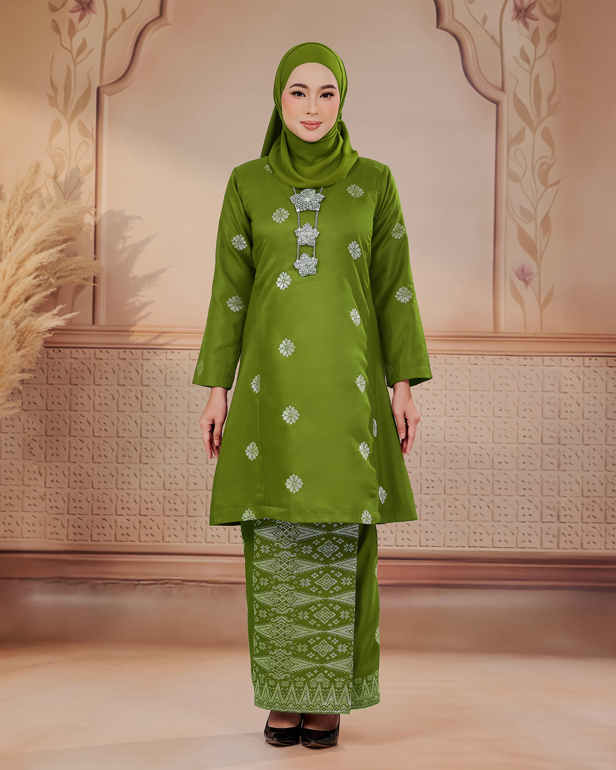 KURUNG SURAYA (PESAK GANTUNG) | OLIVE GREEN - SILVER