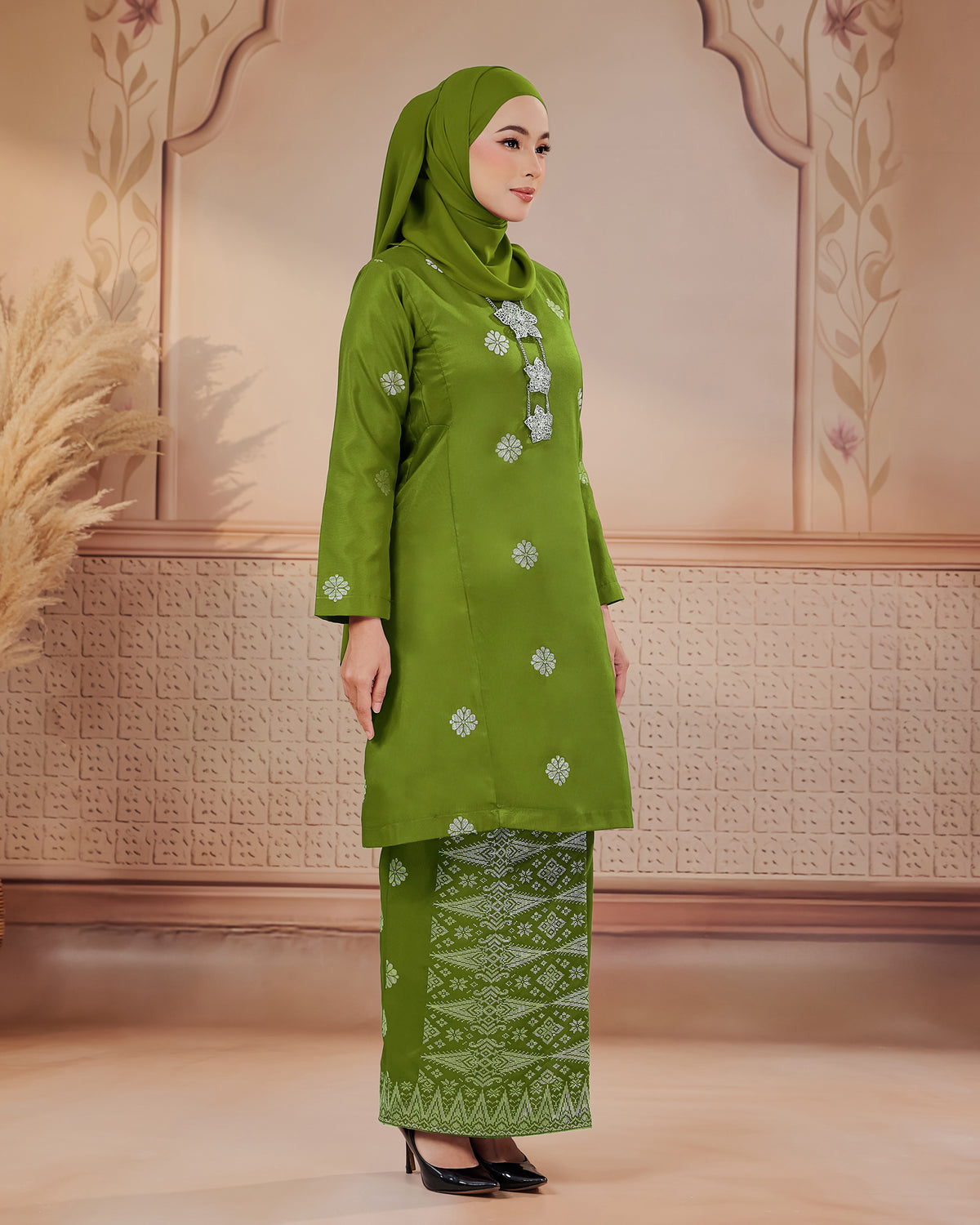 KURUNG SURAYA (PESAK GANTUNG) | OLIVE GREEN - SILVER