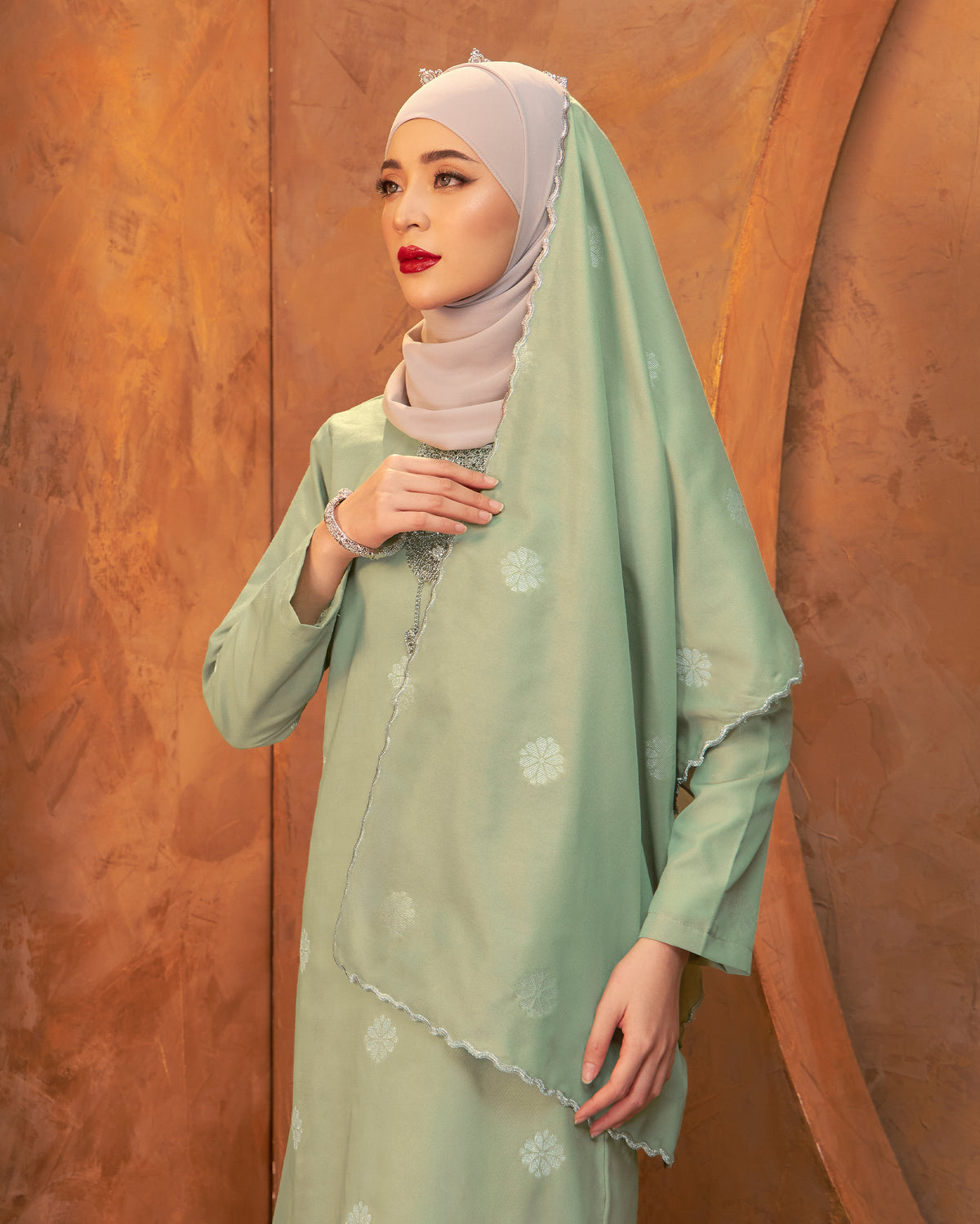 Selendang Songket | Sage Green Silver (Suri)