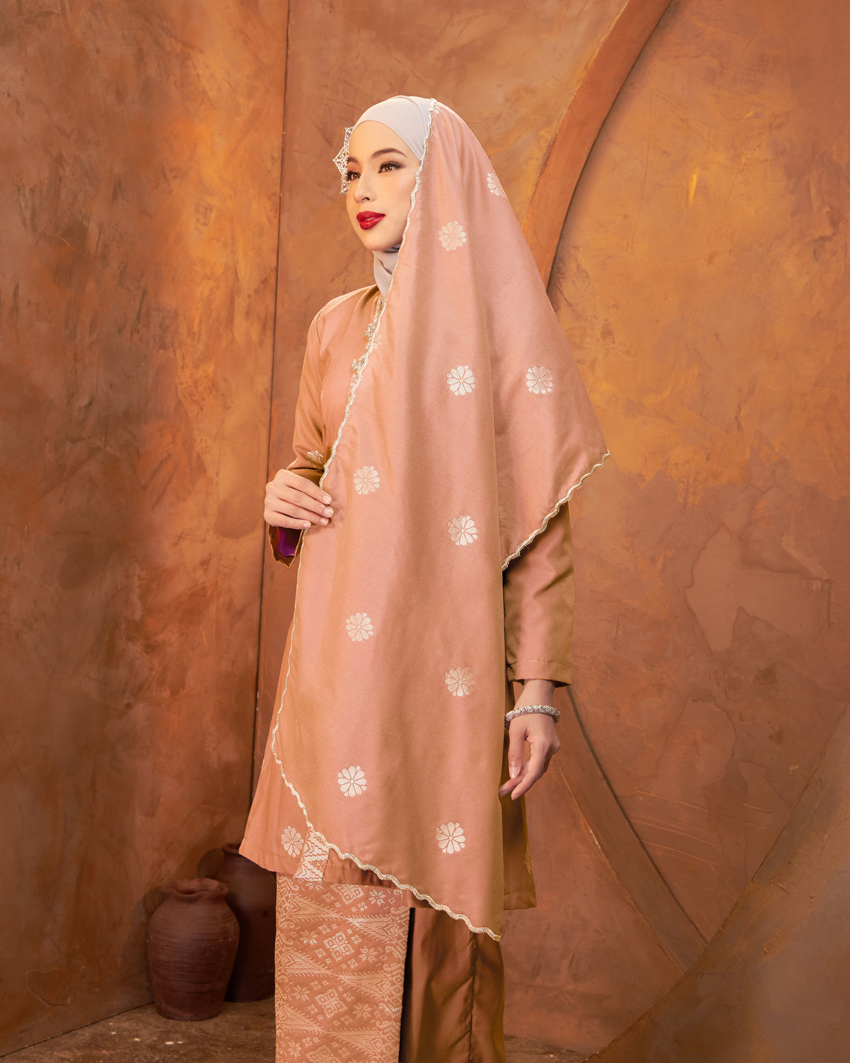 Selendang Songket | Peach Silver (Suri)