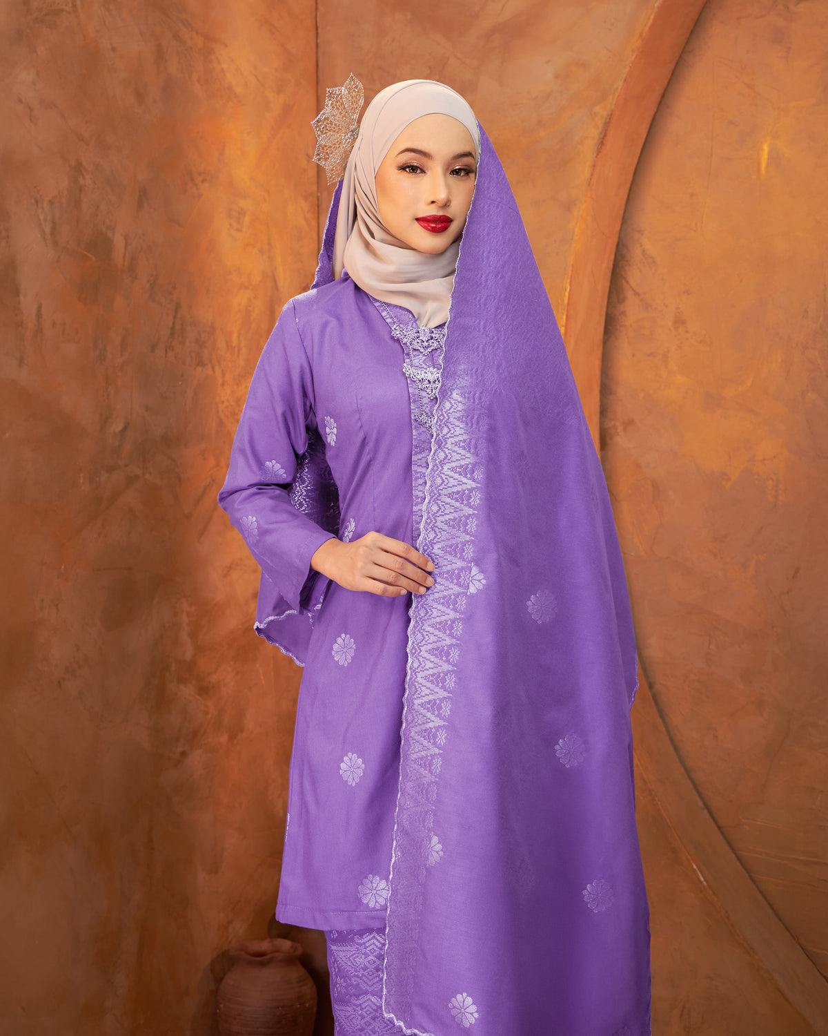 Selendang Songket | Lavendar Silver  (Thalia)