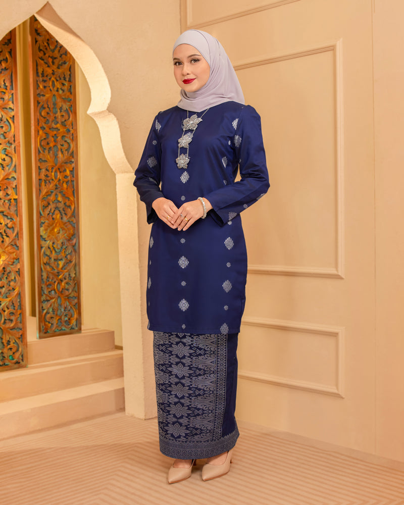 KURUNG INTAN (MODEN) - SONGKET TENUN ASLI | NAVY BLUE SILVER