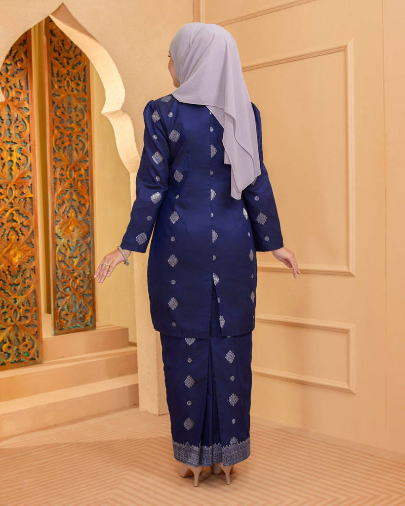 KURUNG INTAN (MODEN) - SONGKET TENUN ASLI | NAVY BLUE SILVER