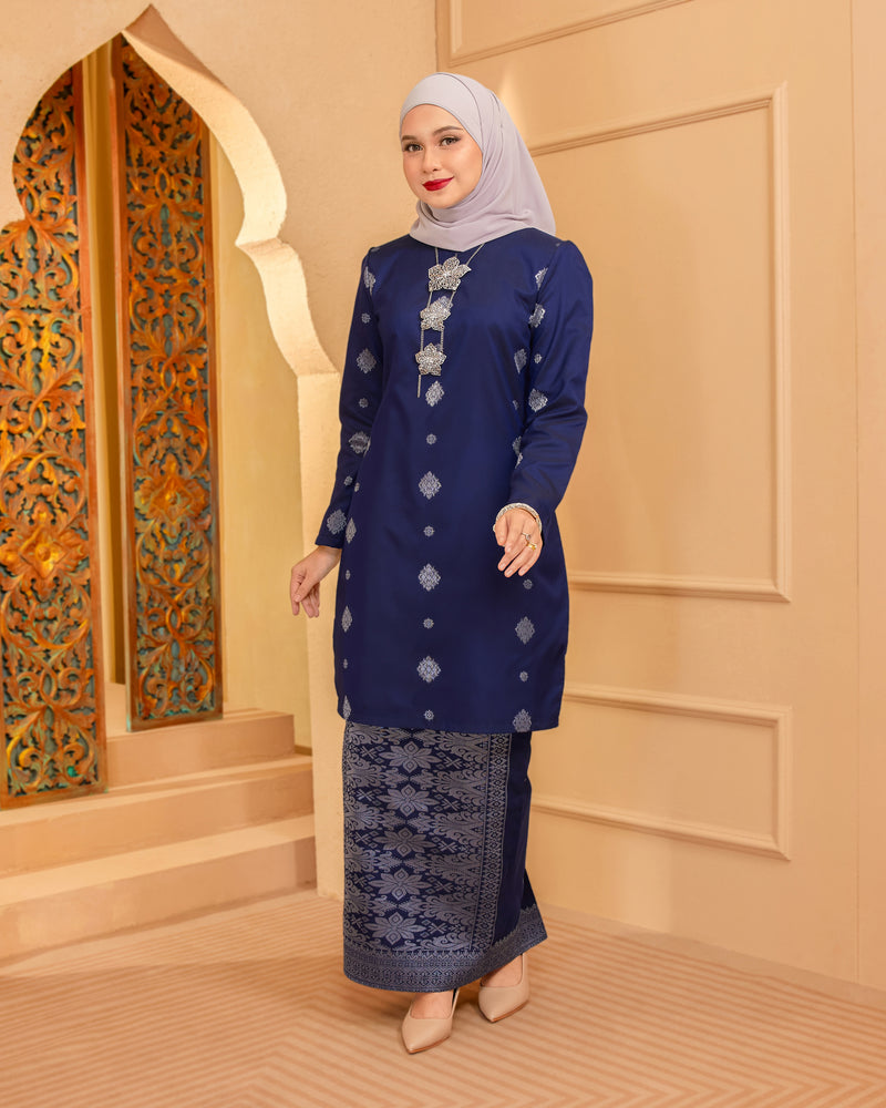 KURUNG INTAN (MODEN) - SONGKET TENUN ASLI | NAVY BLUE SILVER