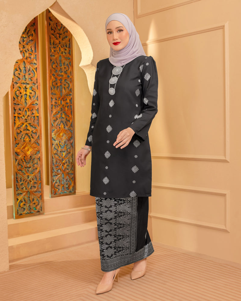 KURUNG INTAN (MODEN) - SONGKET TENUN ASLI | BLACK SILVER)