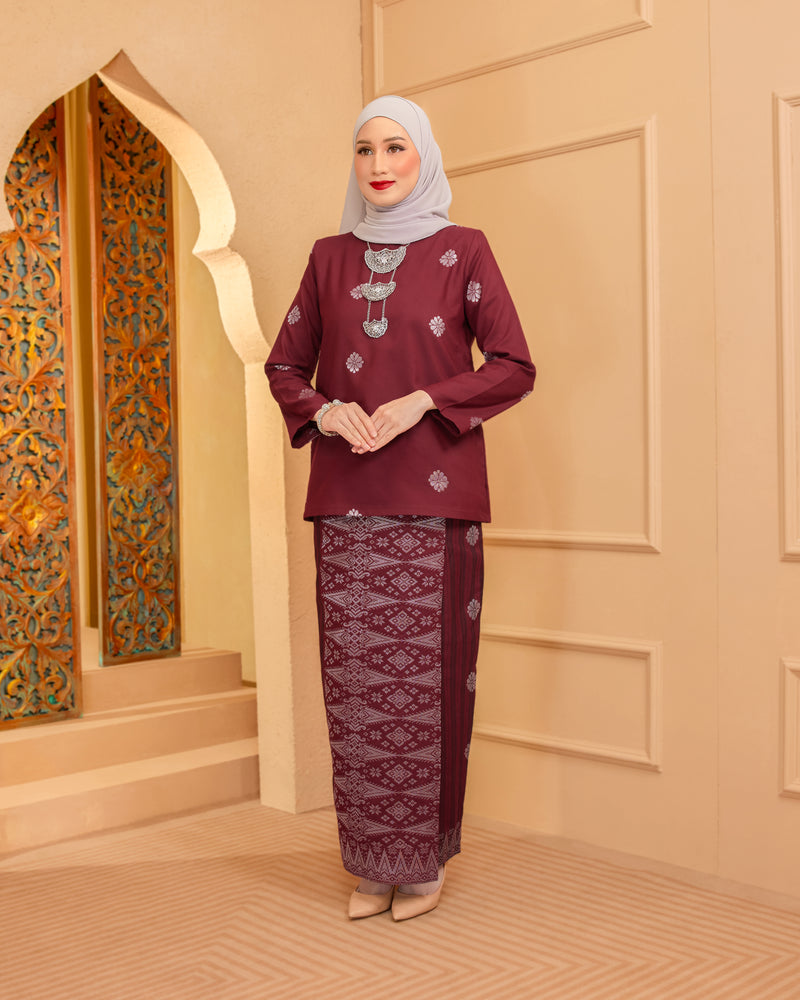 KURUNG MAHSURI (KEDAH) - Songket Jalur | MAROON - BLACK