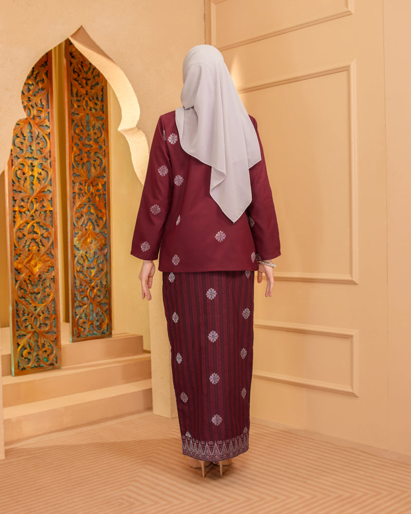 KURUNG MAHSURI (KEDAH) - Songket Jalur | MAROON - BLACK