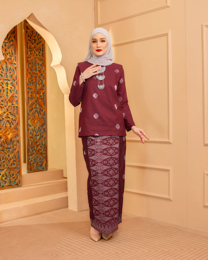 KURUNG MAHSURI (KEDAH) - Songket Jalur | MAROON - BLACK