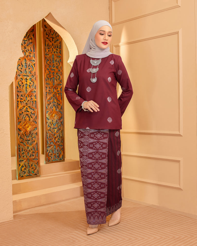 KURUNG MAHSURI (KEDAH) - Songket Jalur | MAROON - BLACK