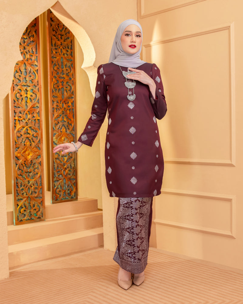 KURUNG INTAN (MODEN) - SONGKET TENUN ASLI | BURGUNDY SILVER