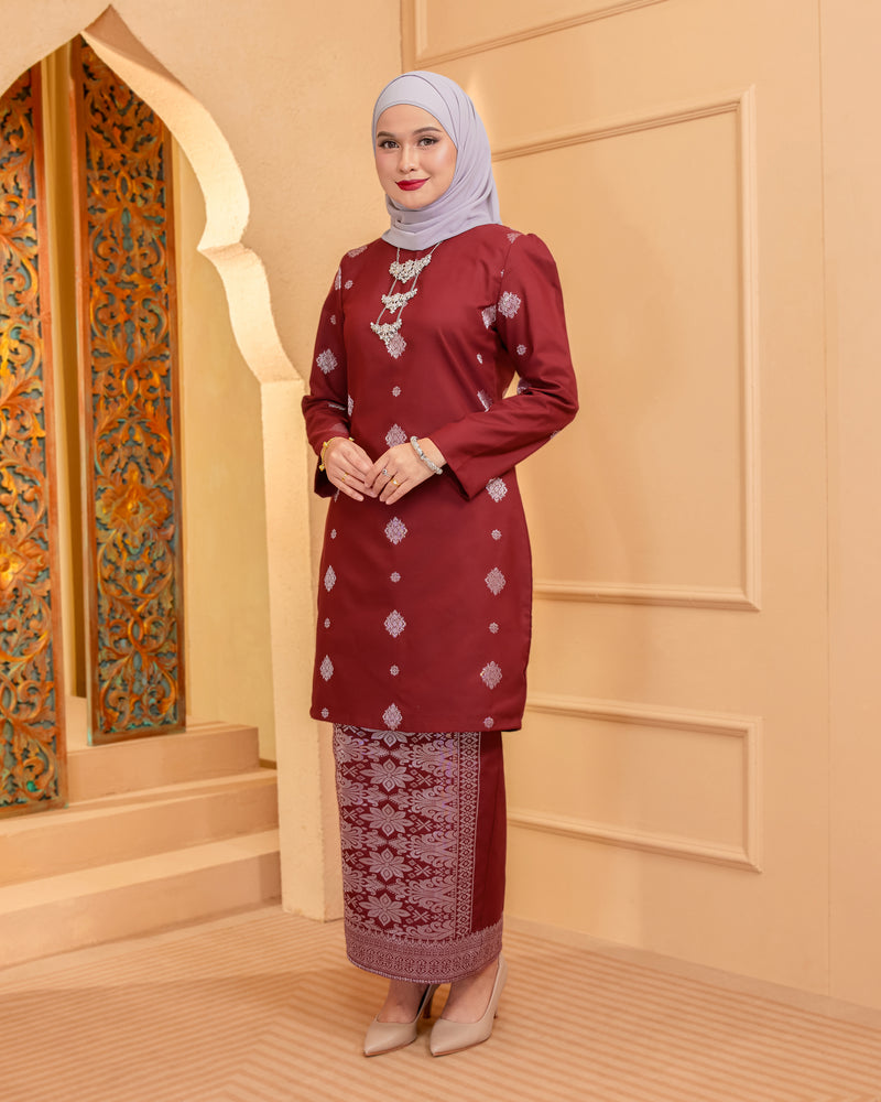 KURUNG INTAN (MODEN) - SONGKET TENUN ASLI | MAROON SILVER