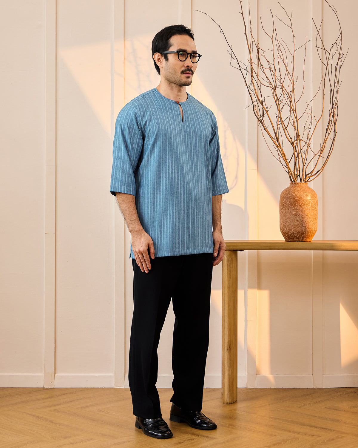 KURTA NADI (STRIPES) - TEAL BLUE