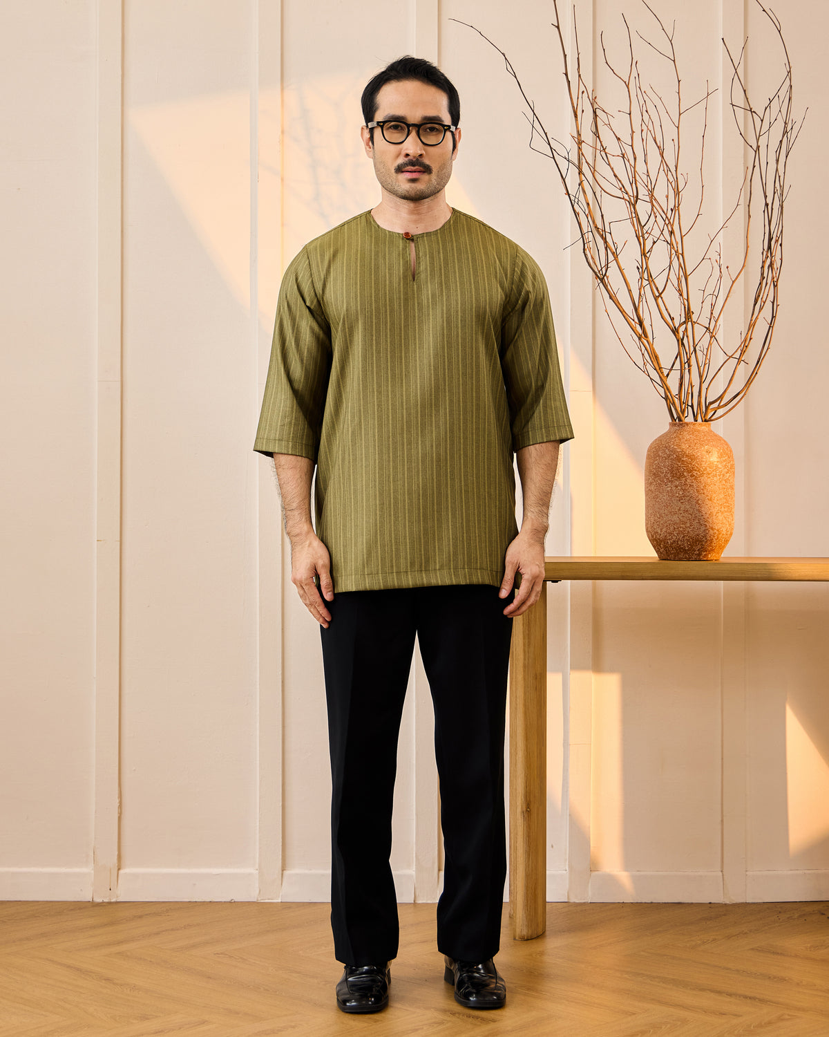 KURTA NADI (STRIPES) - OLIVE GREEN