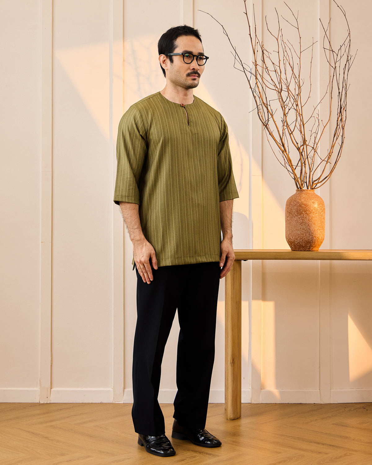 KURTA NADI (STRIPES) - OLIVE GREEN