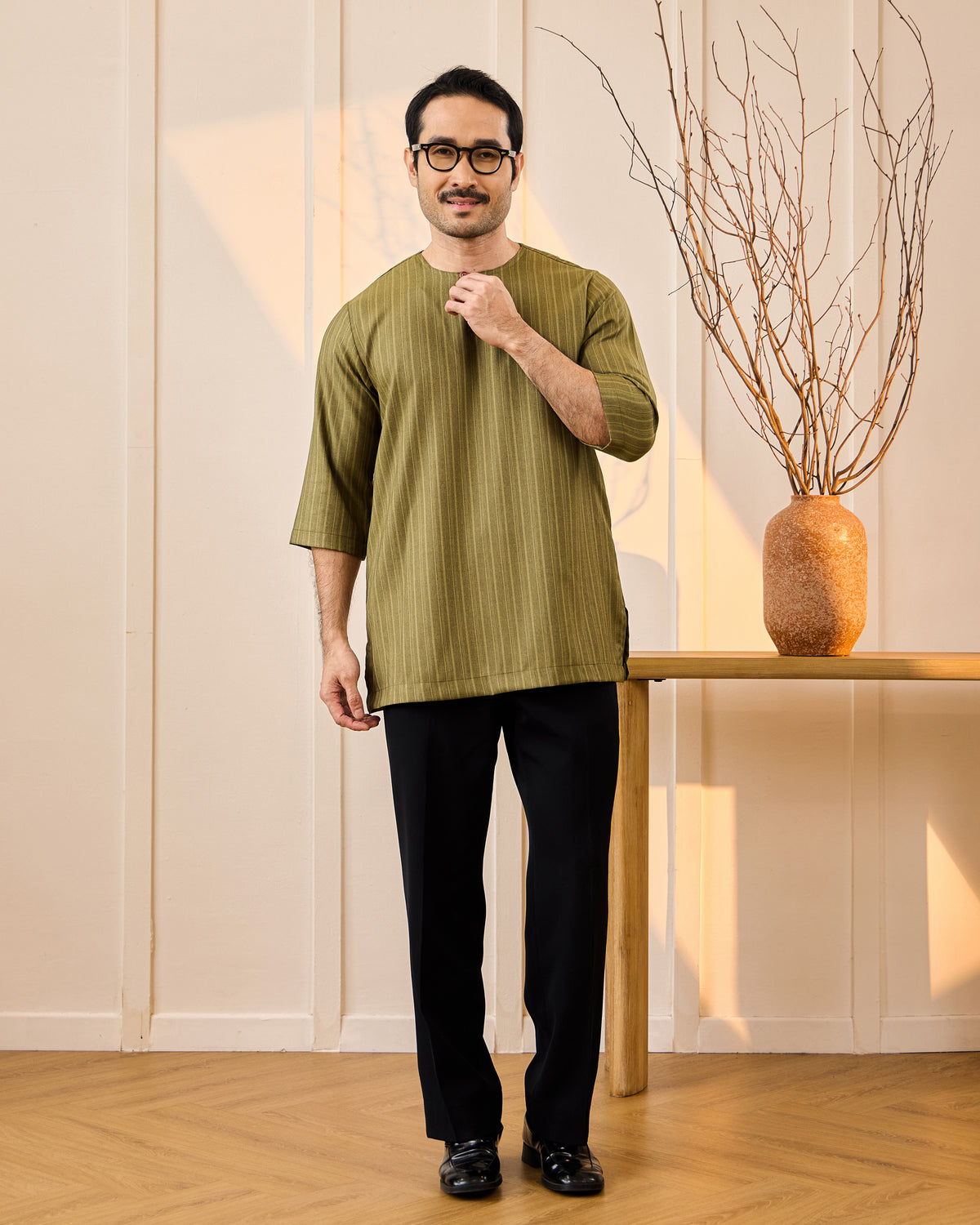 KURTA NADI (STRIPES) - OLIVE GREEN