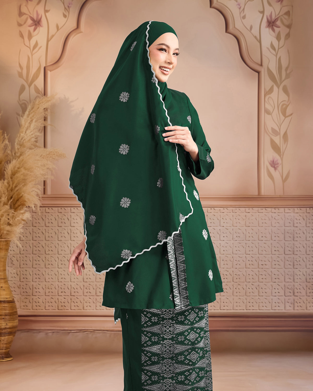 Selendang Songket | Emerald Green Silver (Suri)