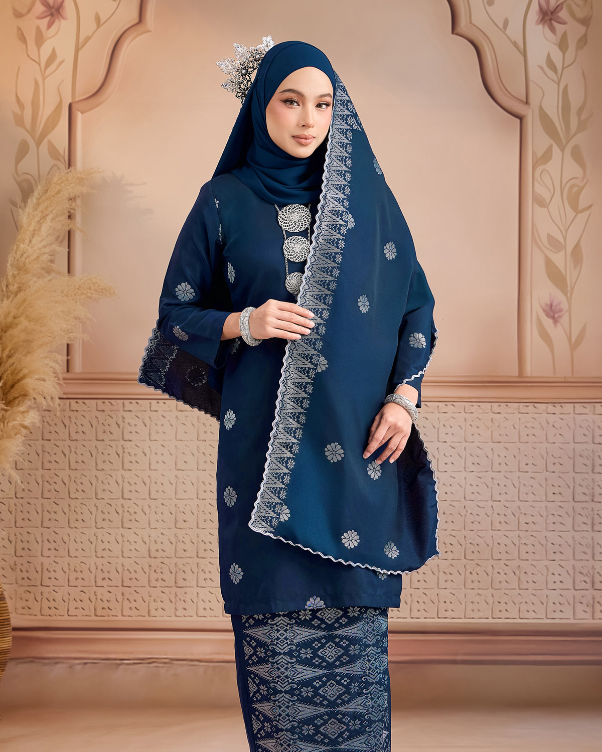 Selendang Songket | Teal Blue Silver  (Thalia)