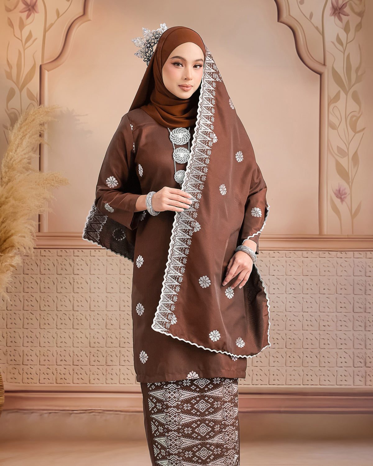 Selendang Songket | Rich Brown Silver (Thalia)