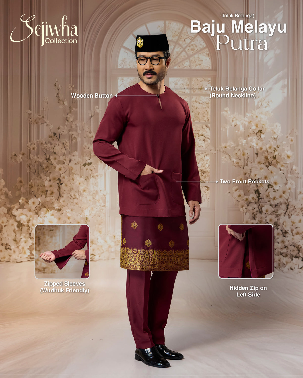 SEJIWHA SET A - BAJU MELAYU PUTRA & KURUNG LAYLA | OFF WHITE SILVER/GOLD