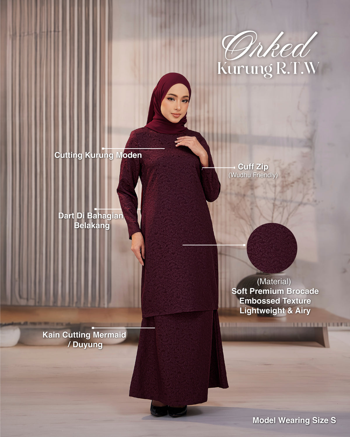 KURUNG ORKED (Moden) - Black | Soft Premium Brocade