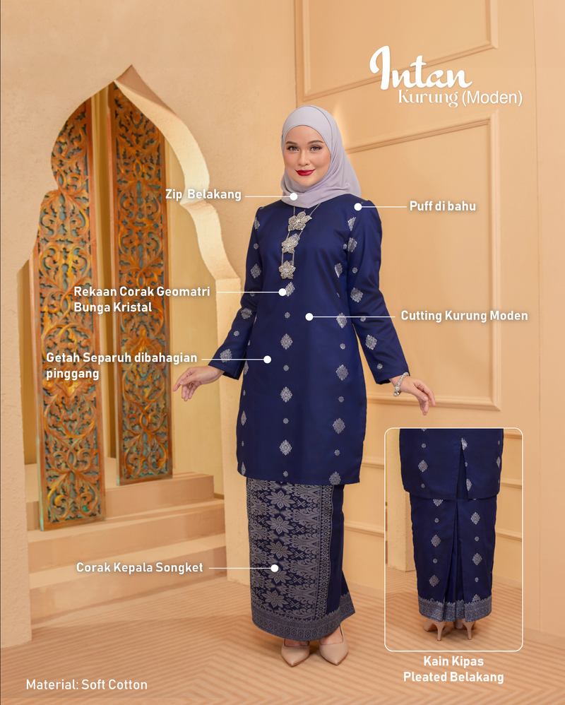 KURUNG INTAN (MODEN) - SONGKET TENUN ASLI | NAVY BLUE SILVER