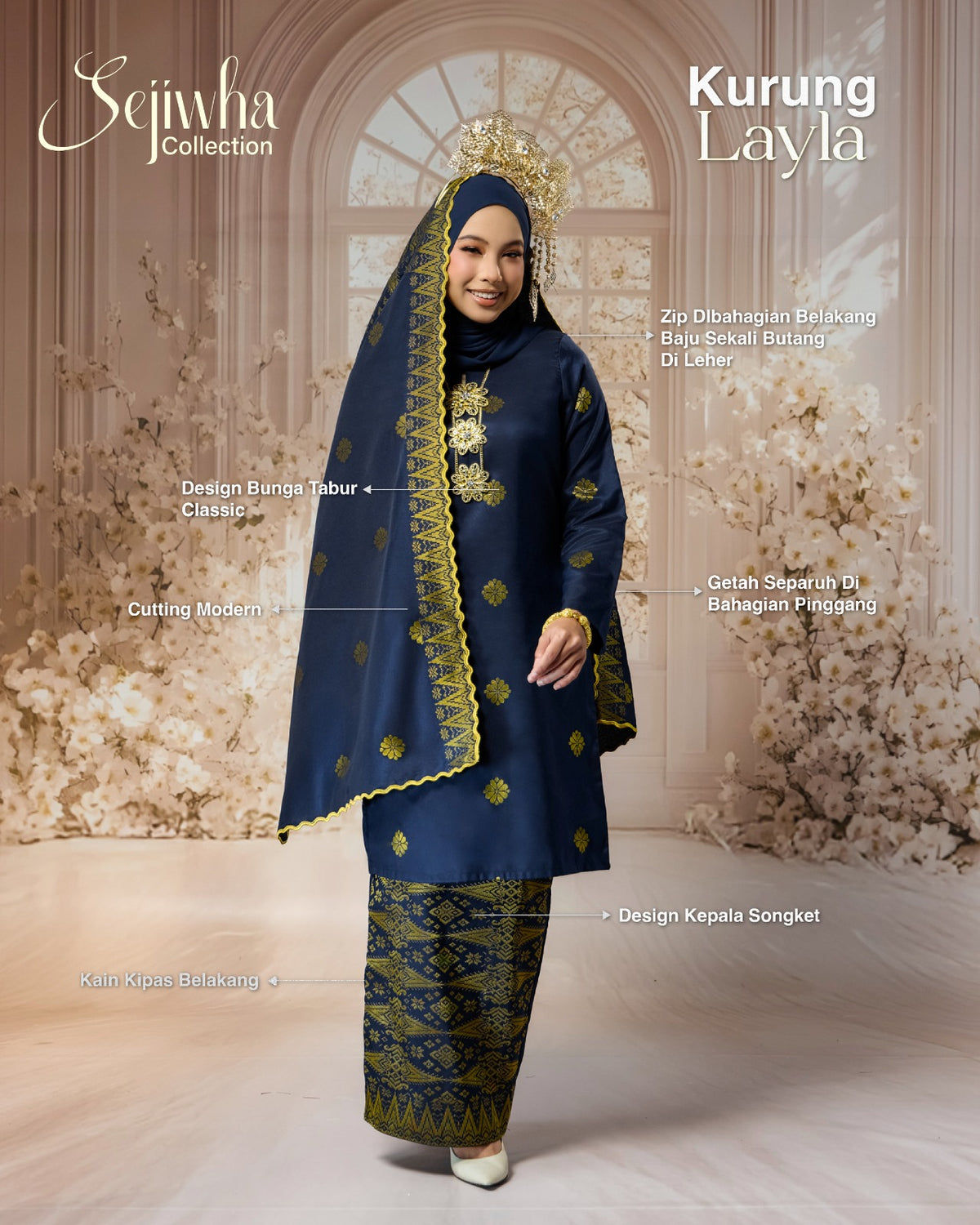 SEJIWHA SET C - BAJU MELAYU CEKAK MUSANG & KURUNG LAYLA | BLACK SILVER/GOLD