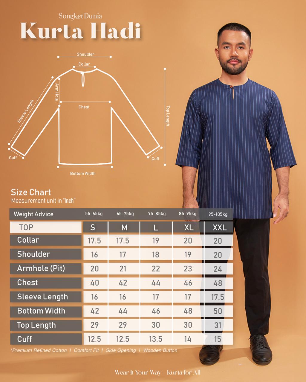 KURTA HADI (STRIPES) - TEAL BLUE