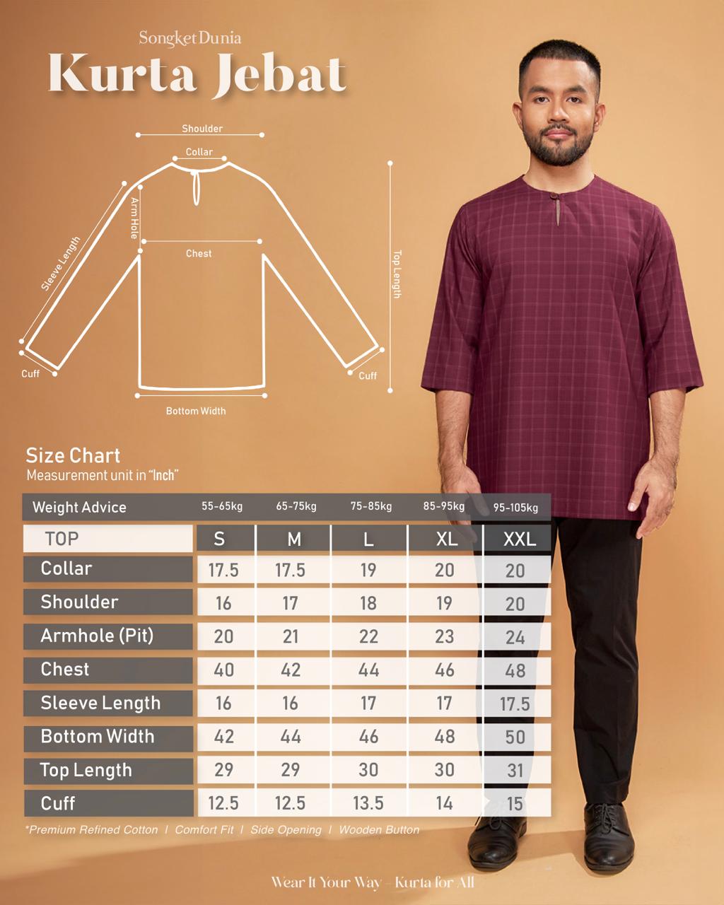 KURTA JEBAT (Checked) - BURGUNDY