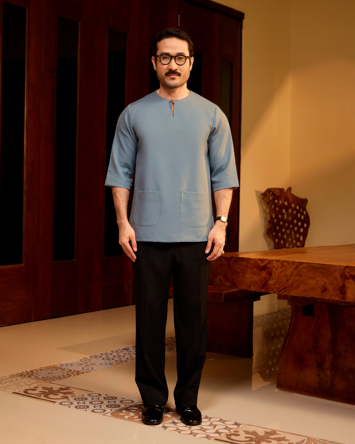 KURTA LAKSAMANA (PLAIN) FRONT POCKET - ASH BLUE