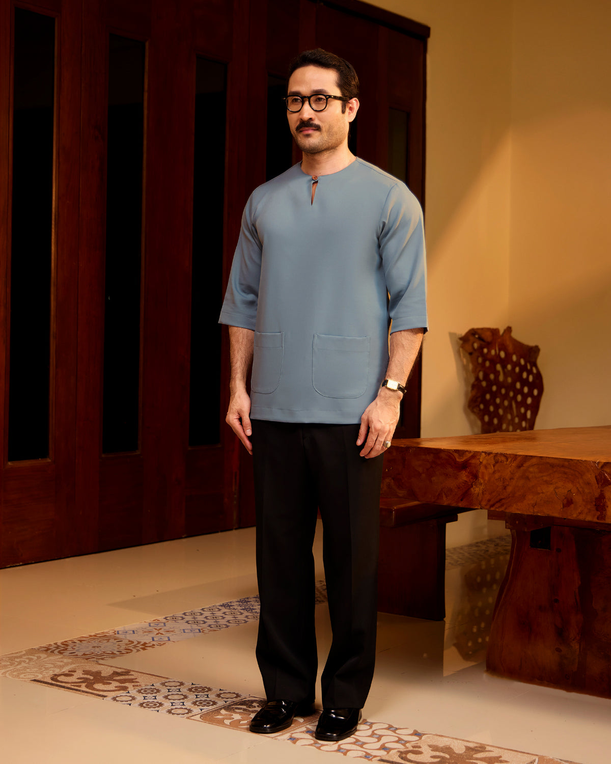 KURTA LAKSAMANA (PLAIN) FRONT POCKET - ASH BLUE