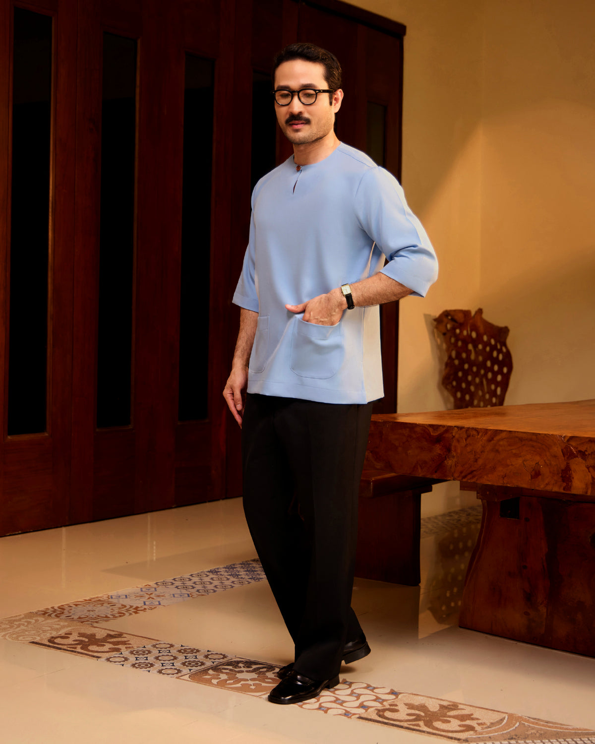 KURTA LAKSAMANA (PLAIN) FRONT POCKET - BABY BLUE