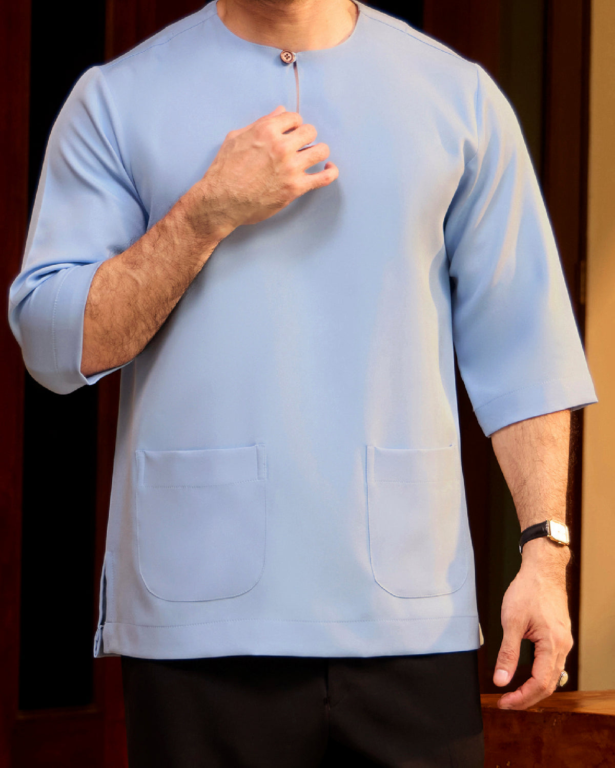 KURTA LAKSAMANA (PLAIN) FRONT POCKET - BABY BLUE