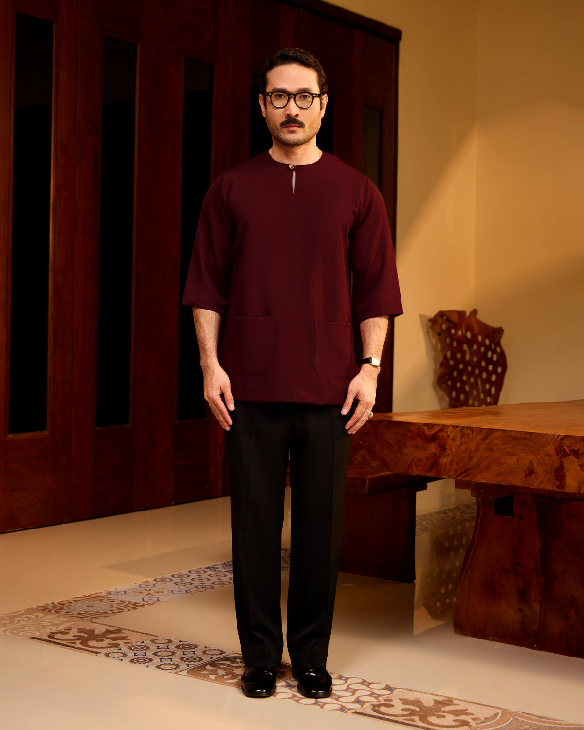 KURTA LAKSAMANA (PLAIN) FRONT POCKET - BURGUNDY