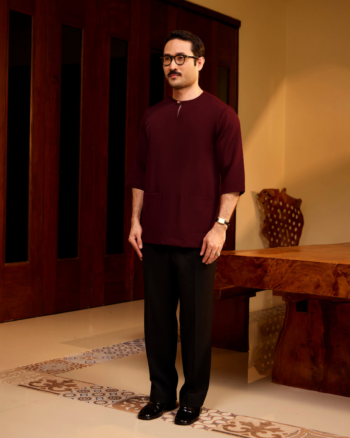 KURTA LAKSAMANA (PLAIN) FRONT POCKET - BURGUNDY