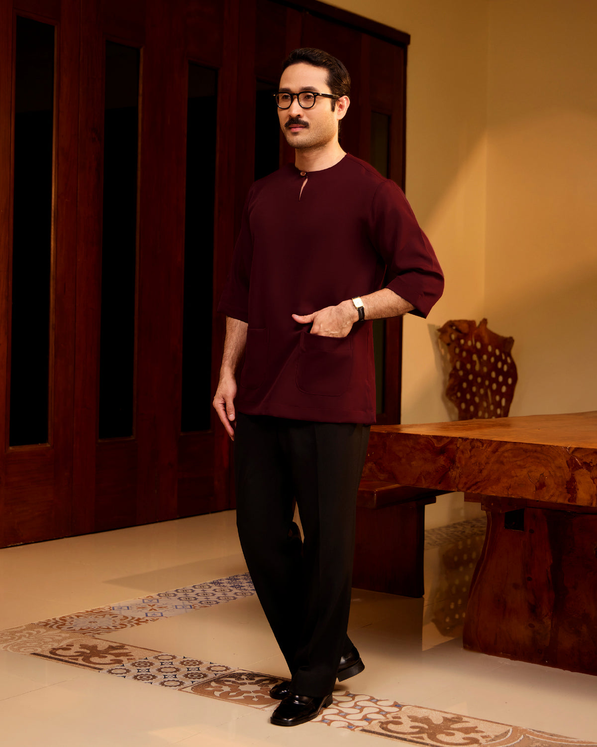 KURTA LAKSAMANA (PLAIN) FRONT POCKET - BURGUNDY