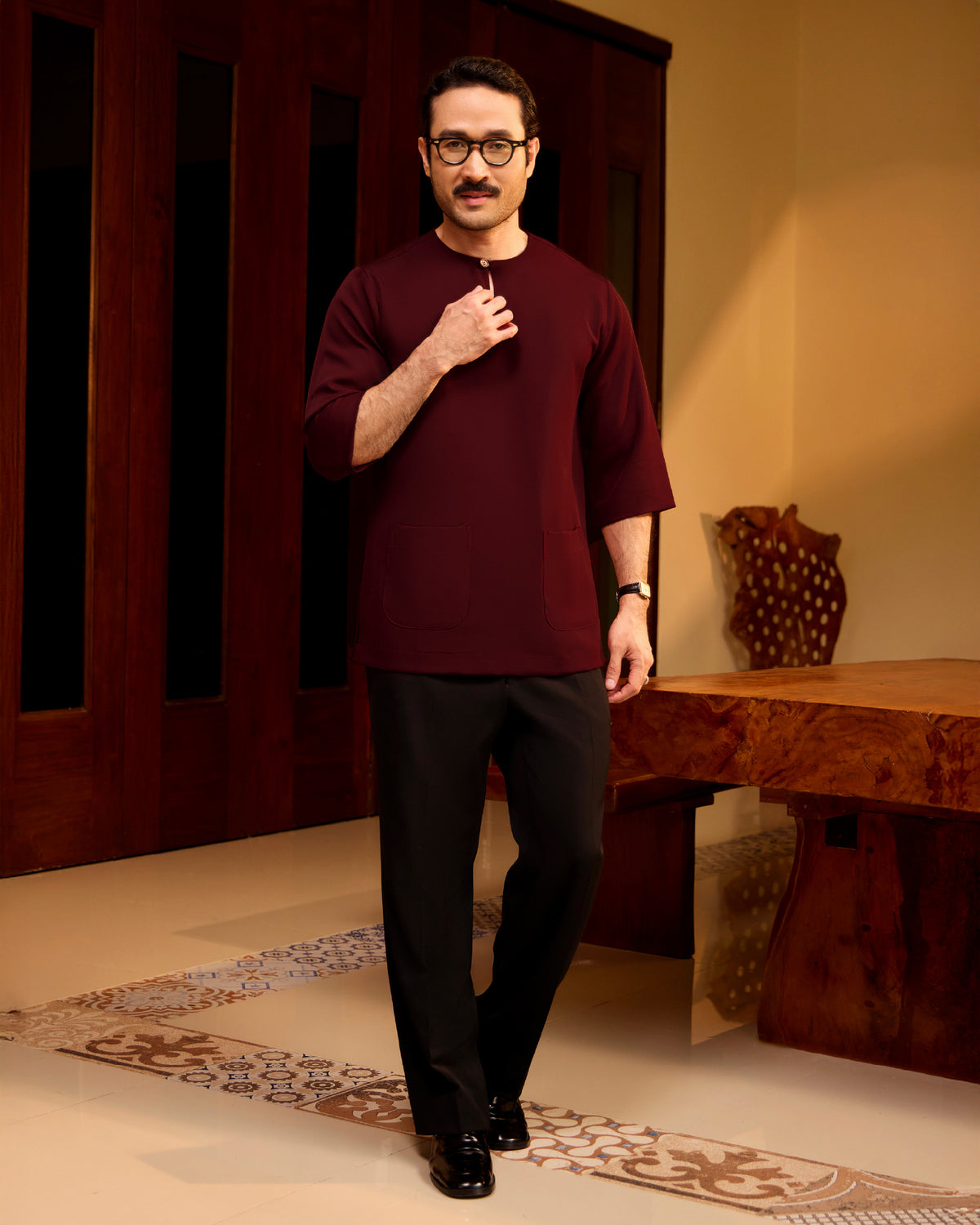 KURTA LAKSAMANA (PLAIN) FRONT POCKET - BURGUNDY