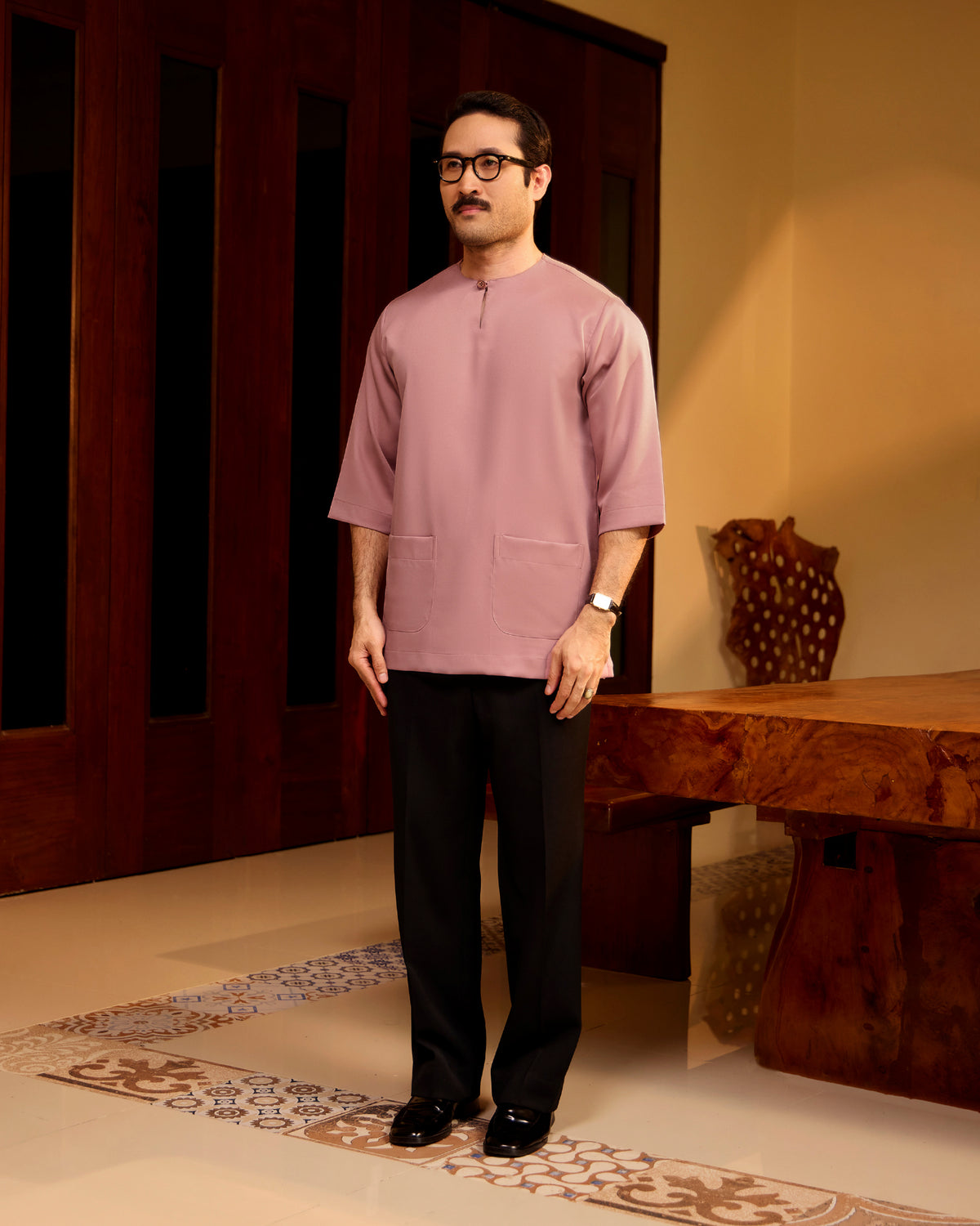KURTA LAKSAMANA (PLAIN) FRONT POCKET - DUSTY PINK