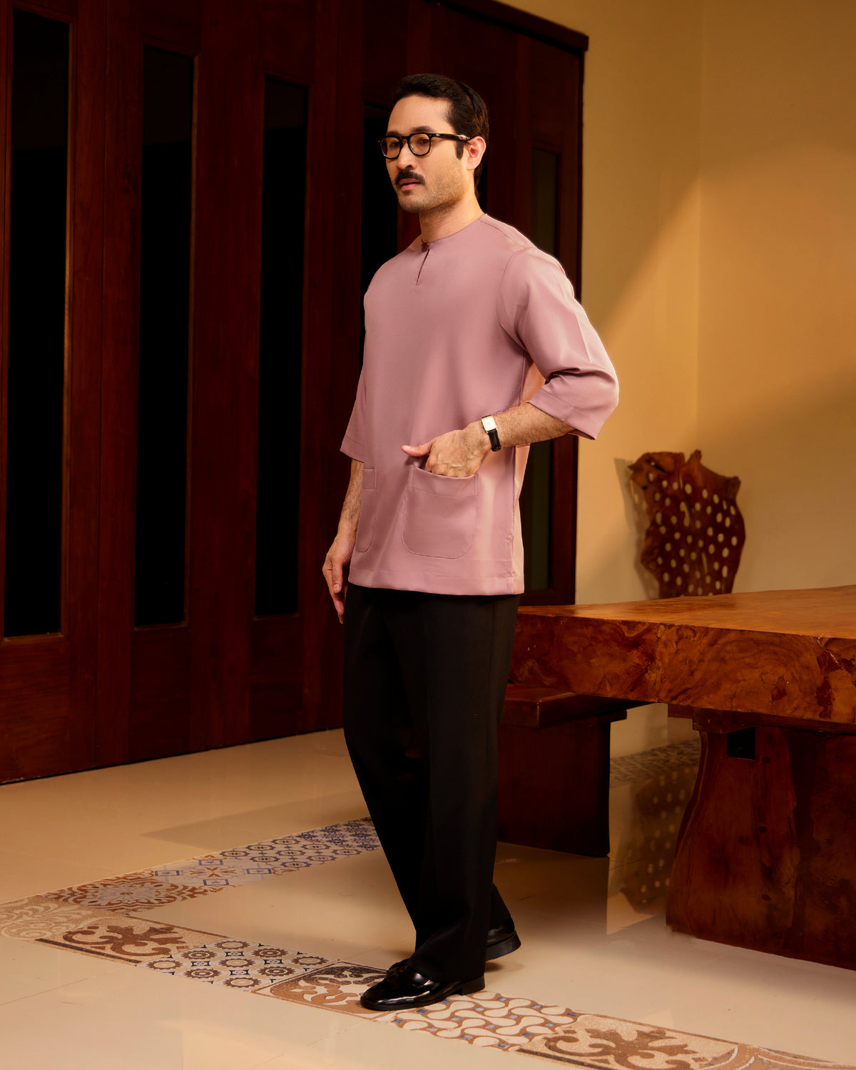 KURTA LAKSAMANA (PLAIN) FRONT POCKET - DUSTY PINK