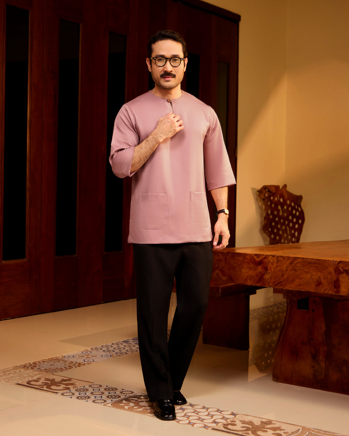 KURTA LAKSAMANA (PLAIN) FRONT POCKET - DUSTY PINK