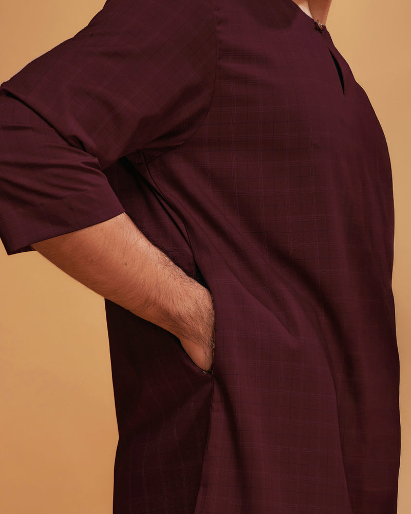 KURTA JEBAT (Checked) - BURGUNDY