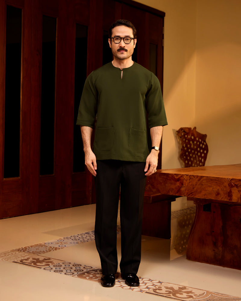 KURTA LAKSAMANA (PLAIN) FRONT POCKET - OLIVE GREEN