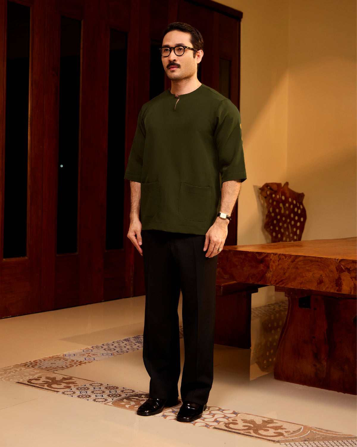 KURTA LAKSAMANA (PLAIN) FRONT POCKET - OLIVE GREEN